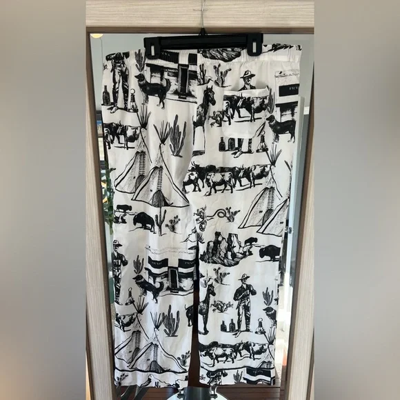 KATIE KIME Marfa Toile Pajama Pant Set Black Cotton size 3XL Horse Prada western - Picture 10 of 10